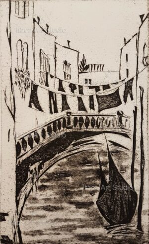 Venetian glimpse with gondola and bridge