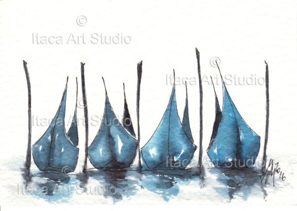 four blue gondolas