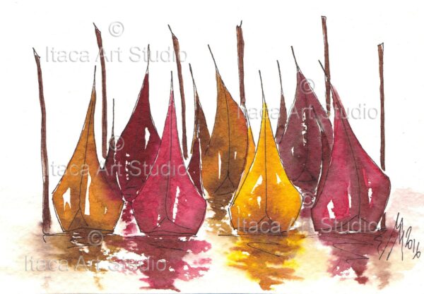 seven colored gondolas