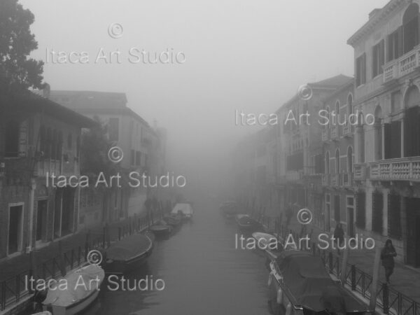 Venetian canal in the fog