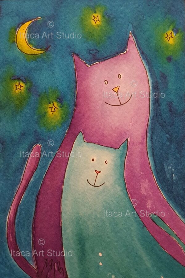 two cats in the starry sky
